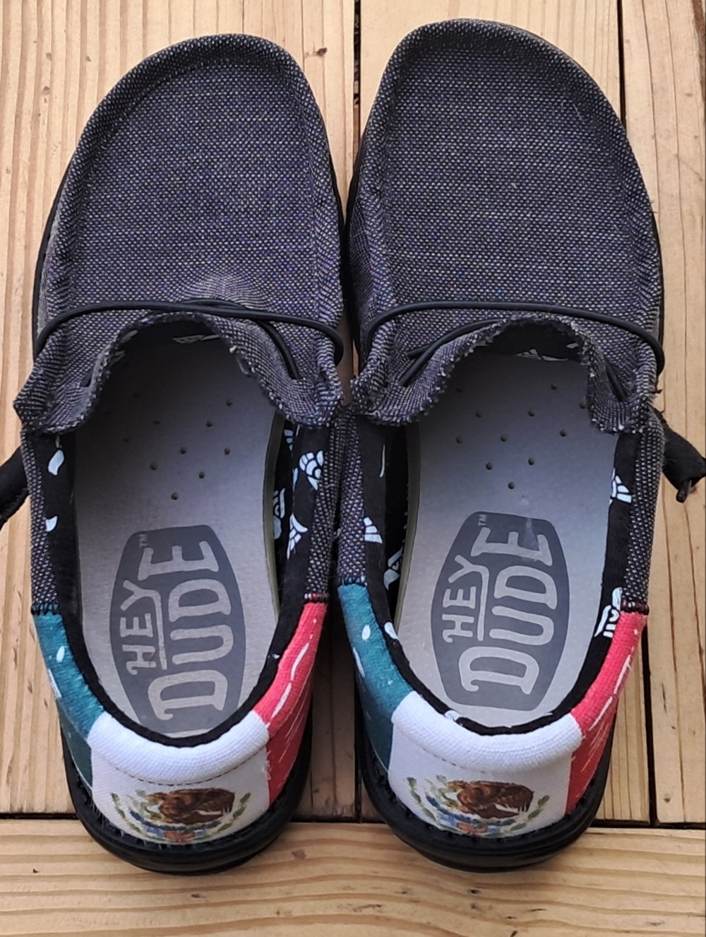 Hey Dude Men's Wally Print Slip-On Shoes in Charcoal with Mexican Flag